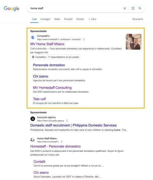 screenshot serp con evidenziati gli annunci